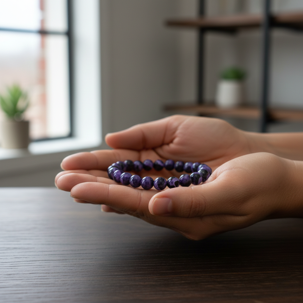 Boho Agate™ | Vintage Purple Fire Agate Beaded Bracelet – Unisex Elastic Jewelry