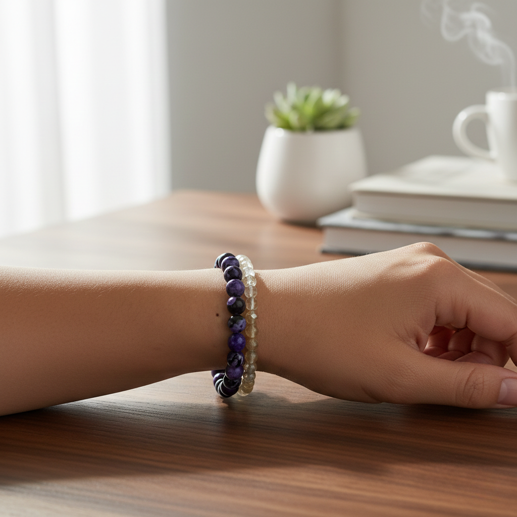 Boho Agate™ | Vintage Purple Fire Agate Beaded Bracelet – Unisex Elastic Jewelry