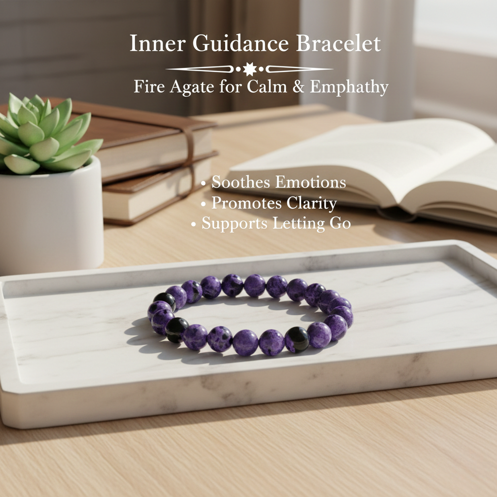 Boho Agate™ | Vintage Purple Fire Agate Beaded Bracelet – Unisex Elastic Jewelry