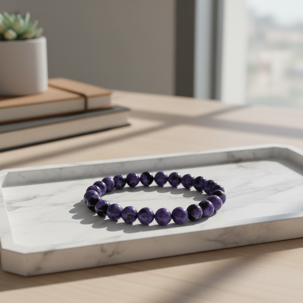 Boho Agate™ | Vintage Purple Fire Agate Beaded Bracelet – Unisex Elastic Jewelry