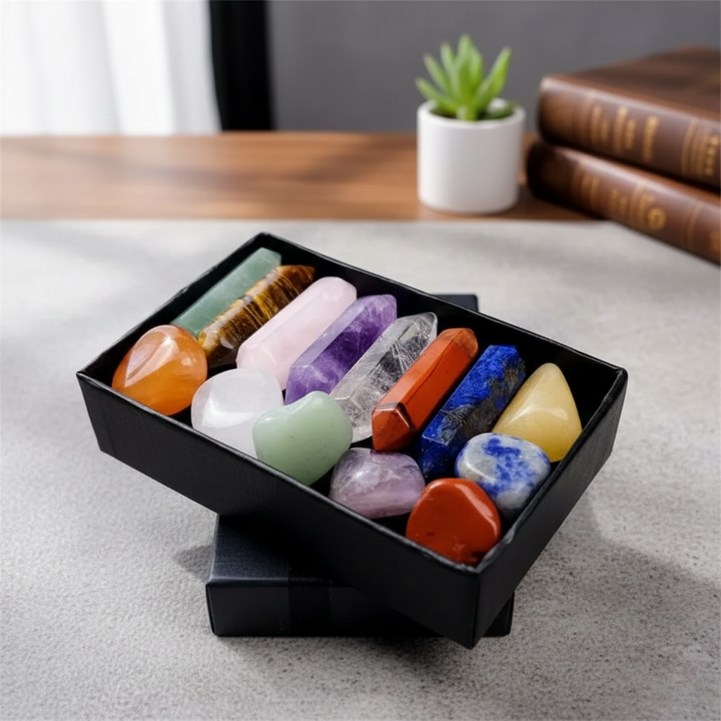 Quartz Harmony™ | 14 Piece Pointed Quartz Crystal Set for Meditation, Chakra Balance and Home Decor