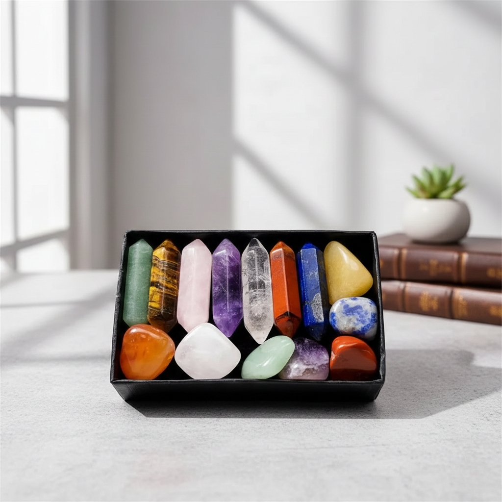 Quartz Harmony™ | 14 Piece Pointed Quartz Crystal Set for Meditation, Chakra Balance and Home Decor
