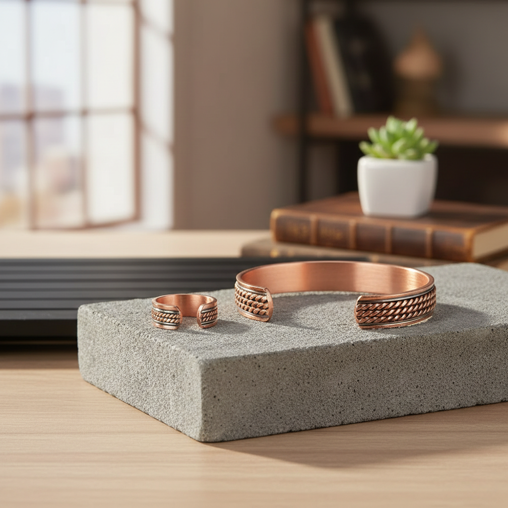 Calmi Set™ | Adjustable Twisted Copper Magnetic Bracelet and Ring for Everyday Balance