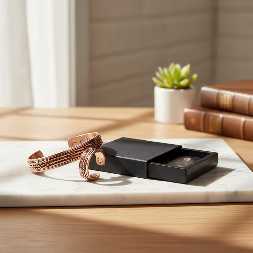 Calmi Set™ | Adjustable Twisted Copper Magnetic Bracelet and Ring for Everyday Balance